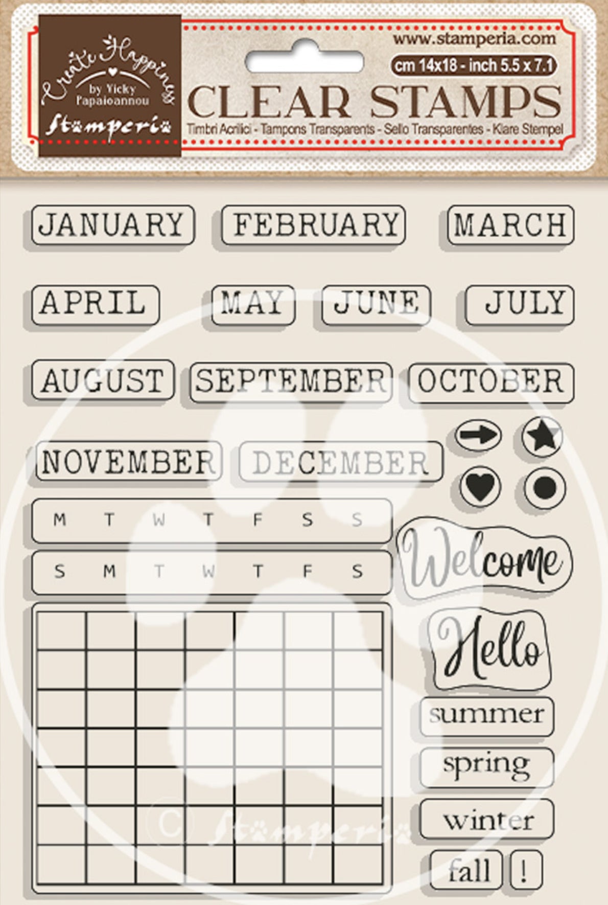 Stamperia Create Happiness Calendar Monthly Acrylic Stamp Set